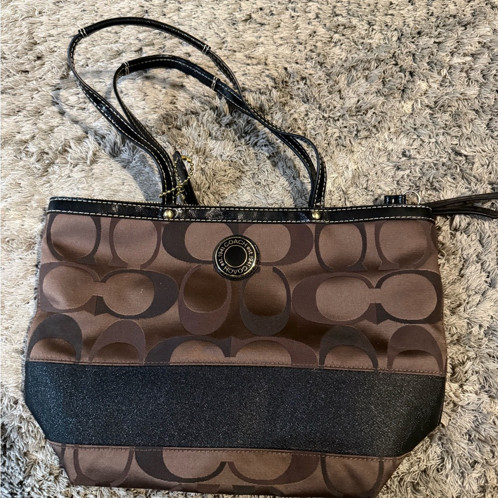 Coach Signature Brown and Black Tote